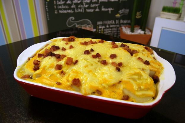 Lasaña de patata con cheddar