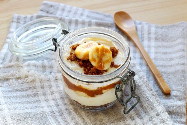 Tarta de queso con plátano y dulce de leche