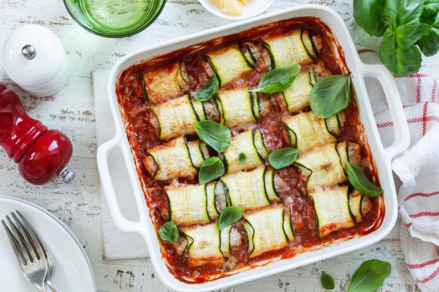 Canelones de calabacín con tomate