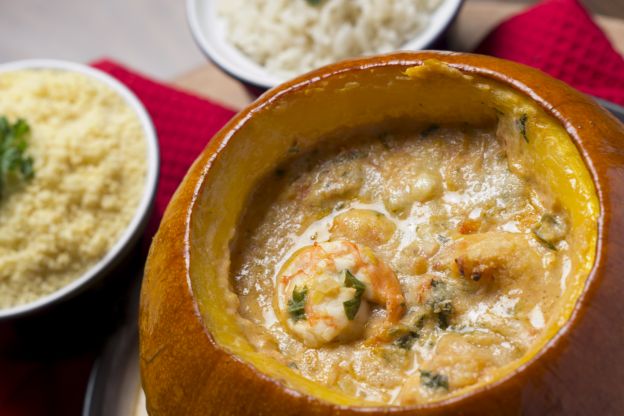 Calabaza rellena de mariscos