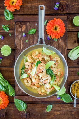 Gambas tailandesas con curry verde