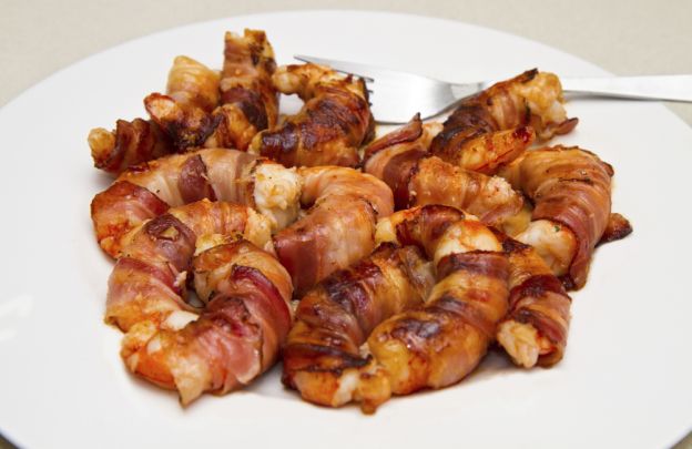 Gambas con bacon y semillas de hinojo