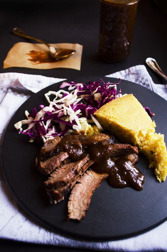 Falda de res con salsa barbecue con chile poblano