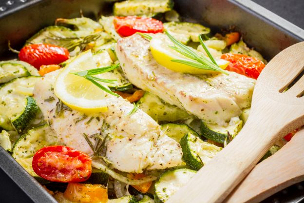 Pescado al horno con verduras