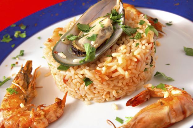 Risotto con mariscos congelados