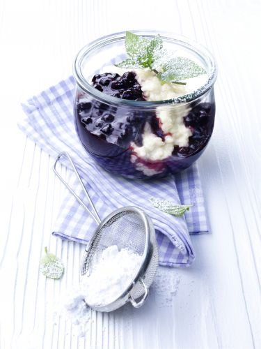 Arroz con leche y arándanos