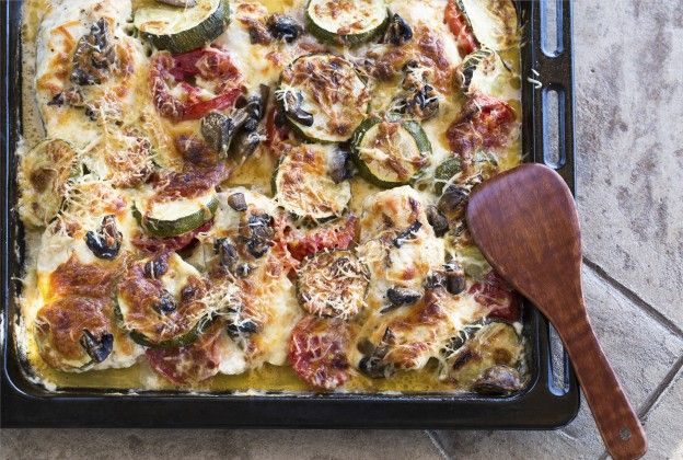 Gratinado de calabacines, chorizo y berenjenas