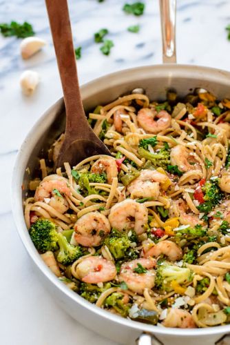 Pasta saludable con gambas