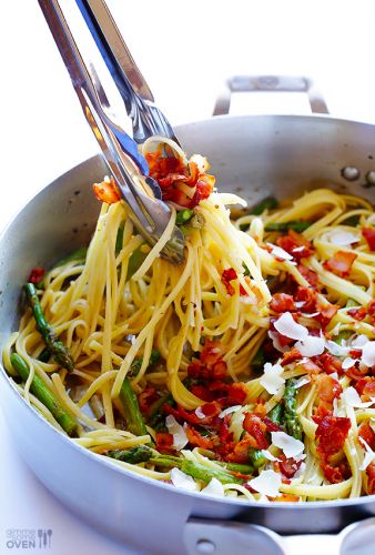 Pasta con bacon y espárragos