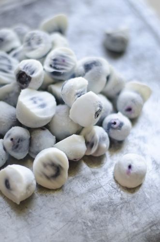 Bombones congelados de yogurt con mora azul