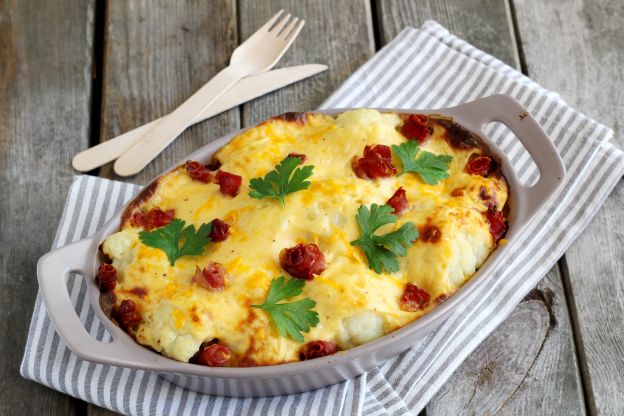 Gratinado de coliflor y jamón serrano