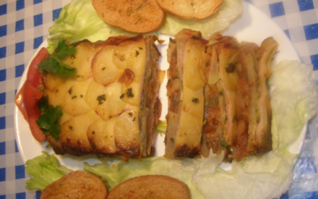 Terrina de patata y berenjena confitada