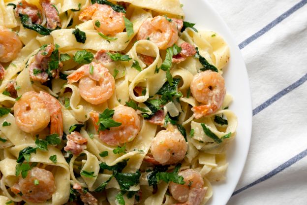 Pasta alfredo de gambas