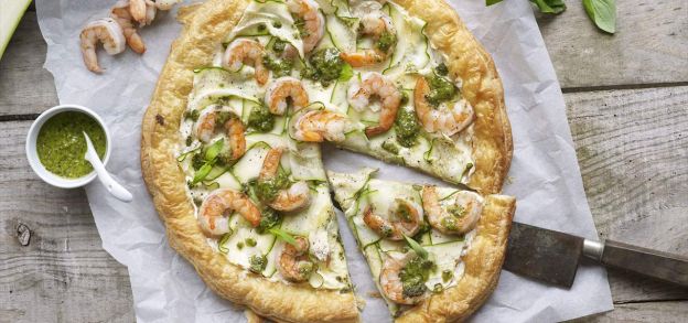 Pizza de calabacín y gambas