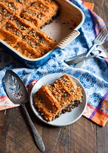 Pastel vegano de batata y lentejas