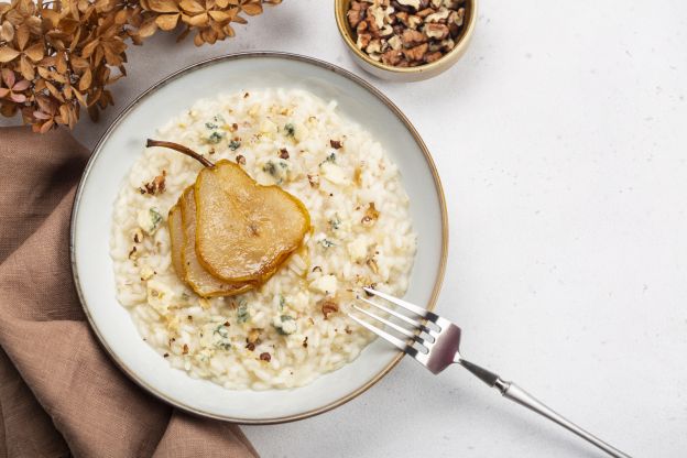 Risotto de pera y nuez