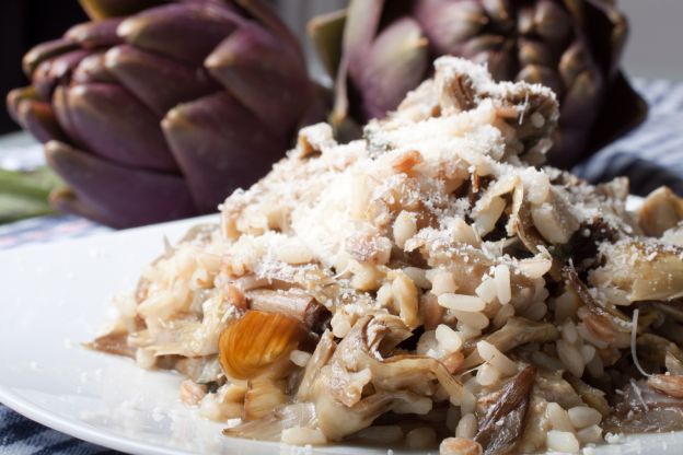 Risotto con setas y alcachofa