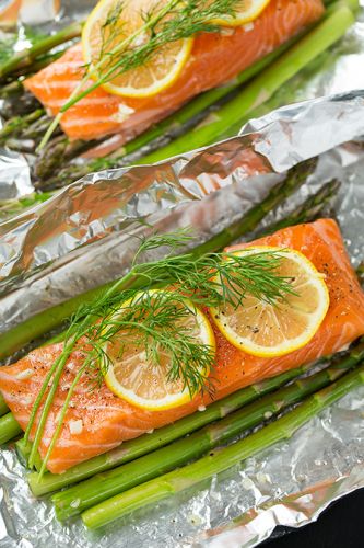 Salmón y espárragos en papillote