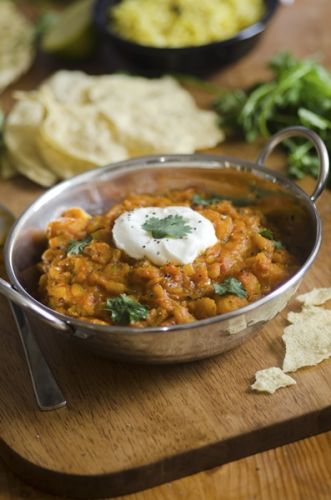 Curry de batata, garbanzos y espinaca