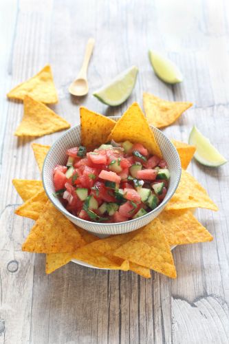 Salsa de tomate, pepino y sandía