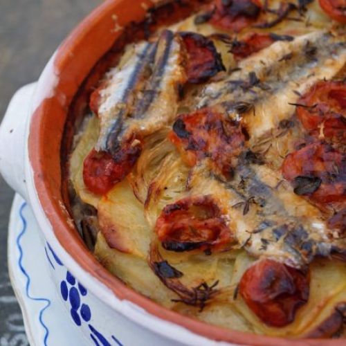 Boquerones al horno con patatas