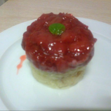 Arroz con leche con compota de fresas