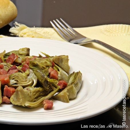 Alcachofas con jamón en microondas